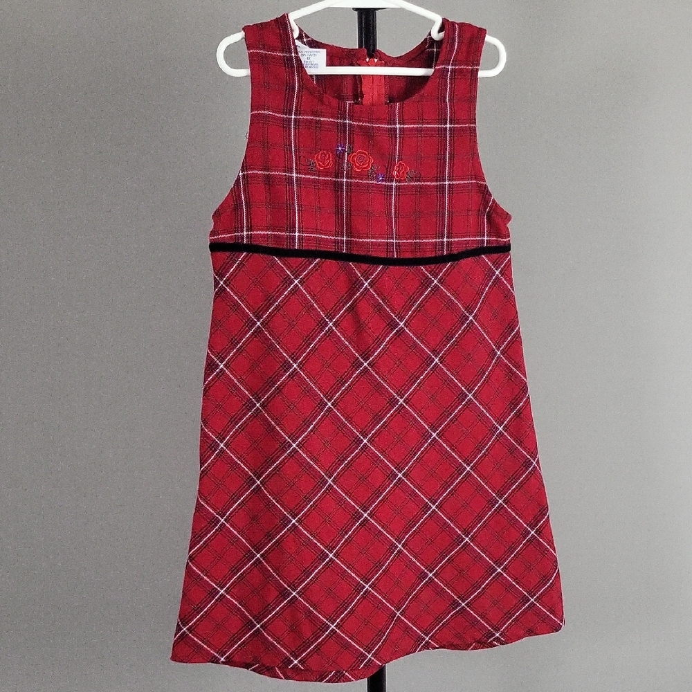 OshKosh B'Gosh Vintage Red, Black Embroidered Flower Dress, Girl's Size 6X